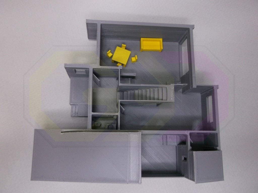 wydruk 3D - makieta domu jednorodzinnego, z elementami umeblowania